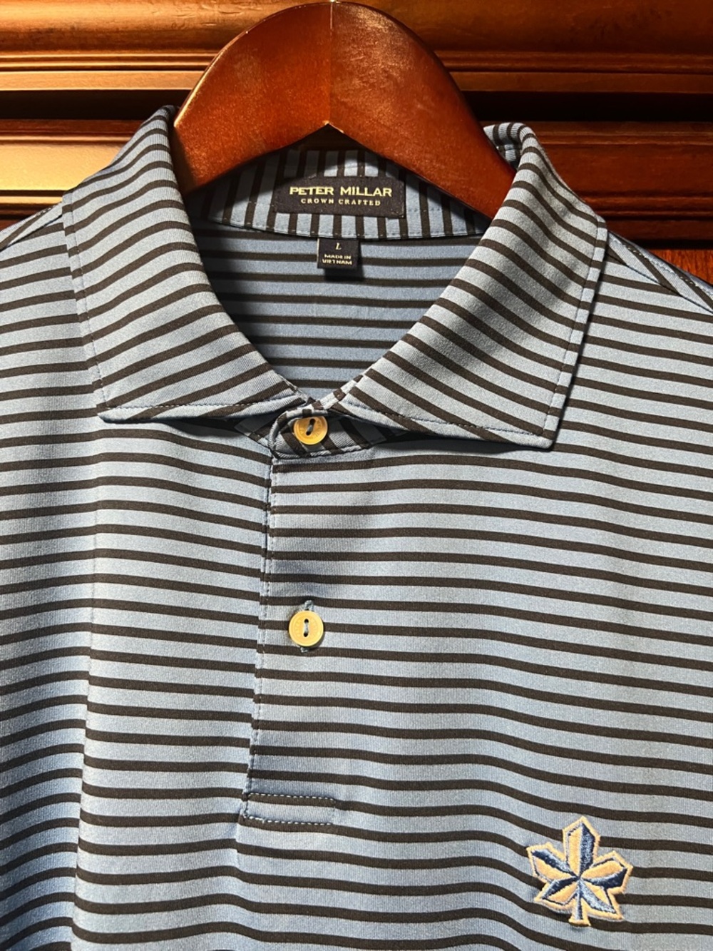 Like New Peter Millar Crown Crafted Stretch Blue & Dark Blue Stripe Golf ⛳️ Polo
